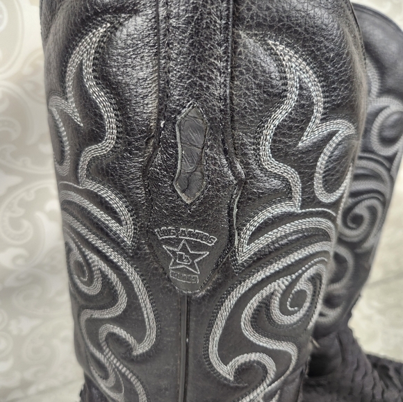 Men's Los Altos Black Python and Silver Stitching Western Boots - Picture 3 of 11